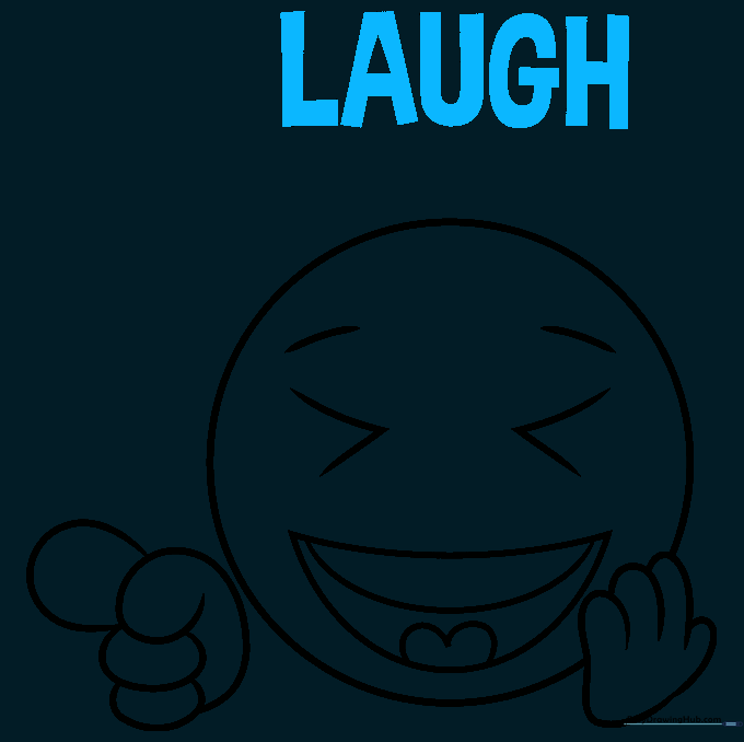 The completed drawing with the word LAUGH written in bold letters above the finished laughing emoji.