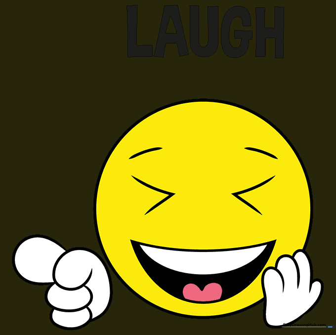 The final, polished laughing emoji drawing with clean lines and vibrant yellow coloring.
