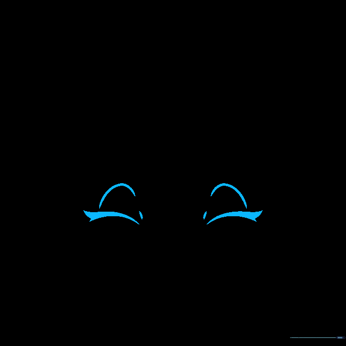 Close-up sketch of two laughing eyes with curved lash lines and eyelids.