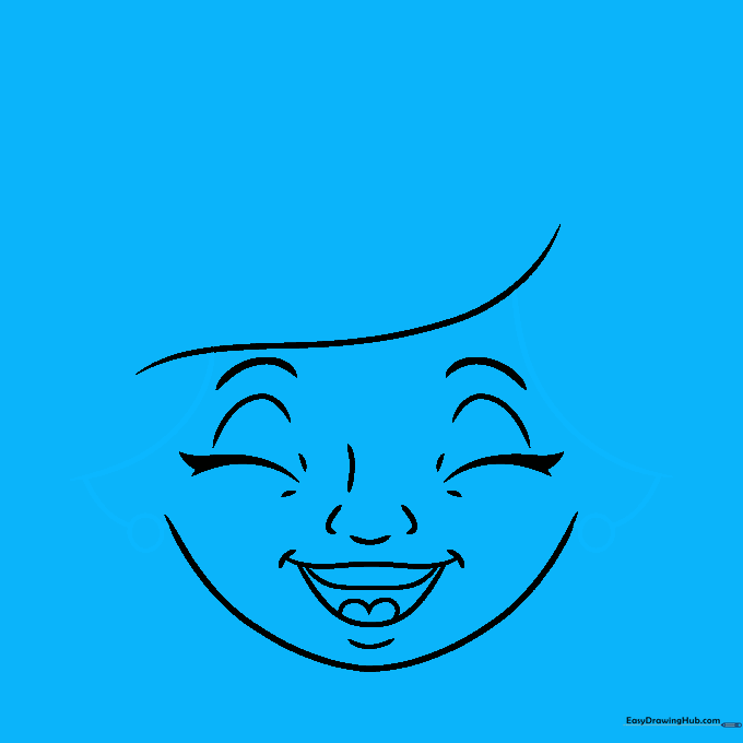Sketch of the face with ears and simple circular earrings added.