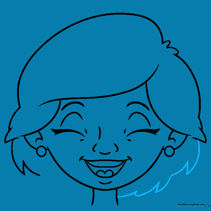 Sketch showing the hair extending down to the neck area.