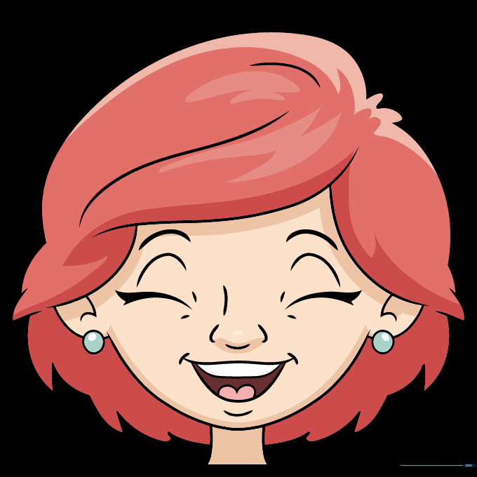 Fully colored illustration of a laughing face with red hair.