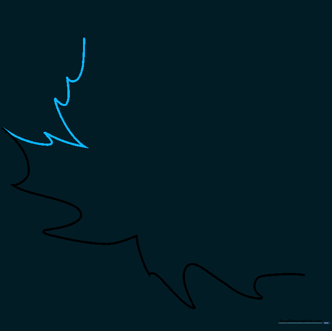 Continuing the leaf outline with irregular, jagged curves to form the side lobes.