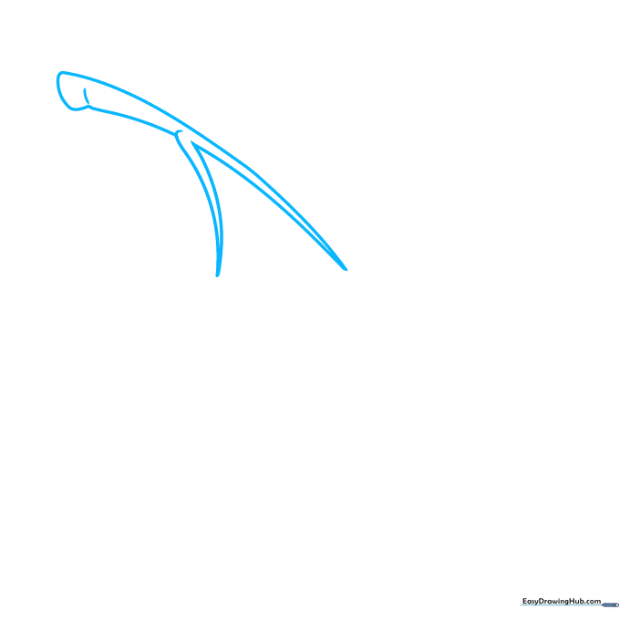 Pencil sketch showing two curved lines forming a Y-shaped stem for a leaf drawing.