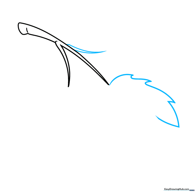 Drawing the serrated, jagged edges of the first leaf using short curved lines.