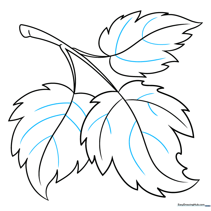 Adding fine, branching vein details to the leaf surfaces.
