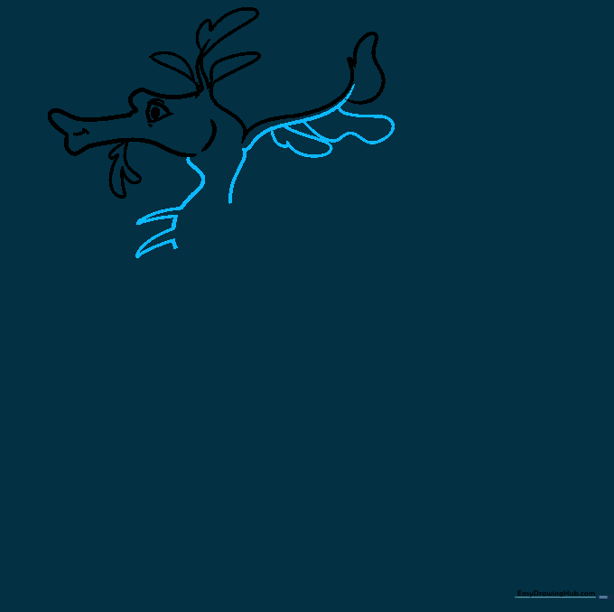 Sketching the neck and upper body spikes of the sea dragon.