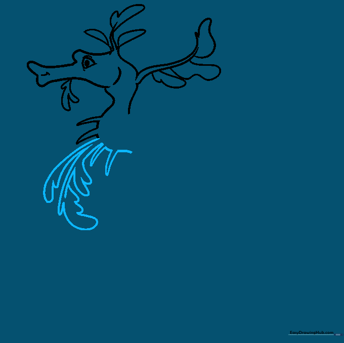 Adding body segments and lower spikes to the sea dragon drawing.