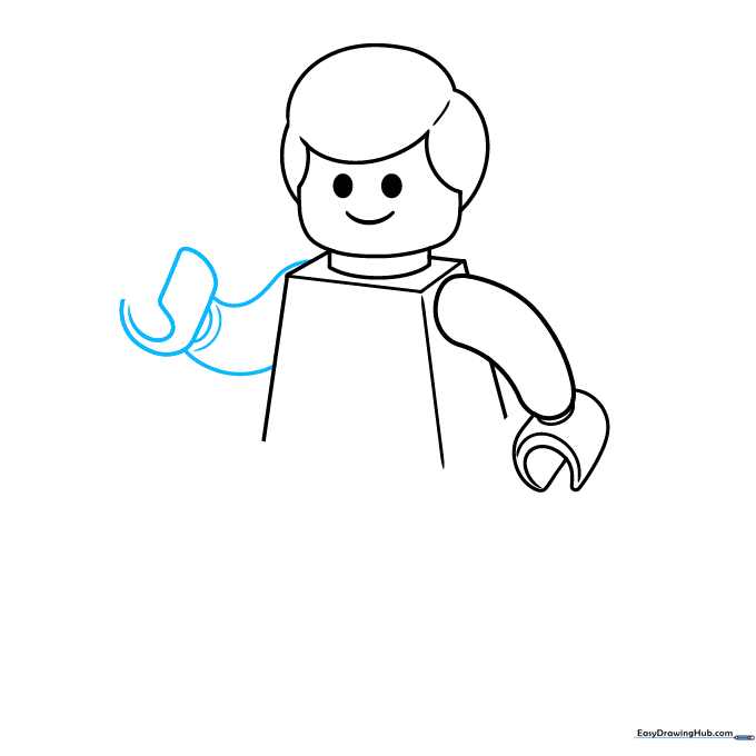 Drawing the second arm of the Lego person to match the first.