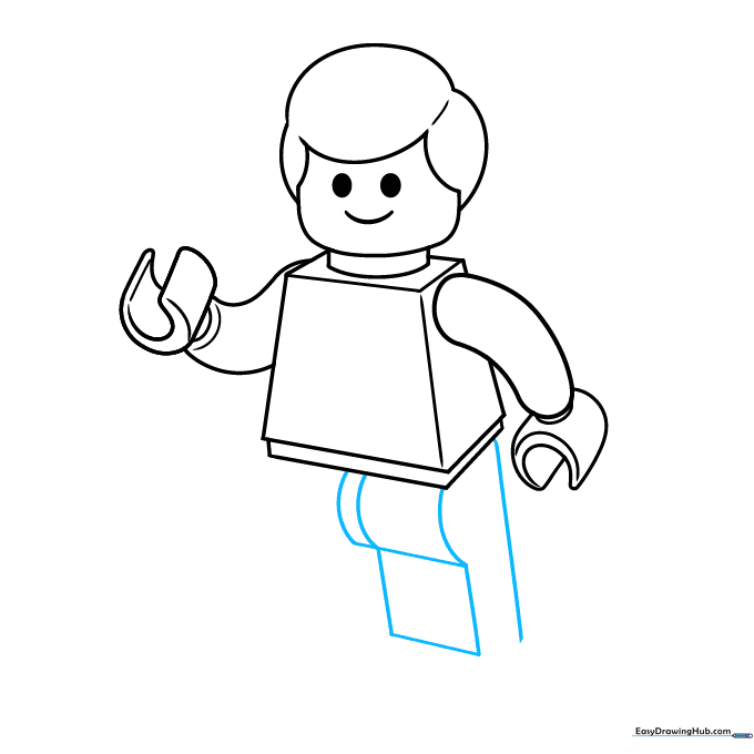 Drawing the first leg of the Lego person with cylindrical and square features.