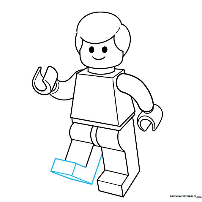Finalizing the outline of the second leg to complete the Lego person structure.