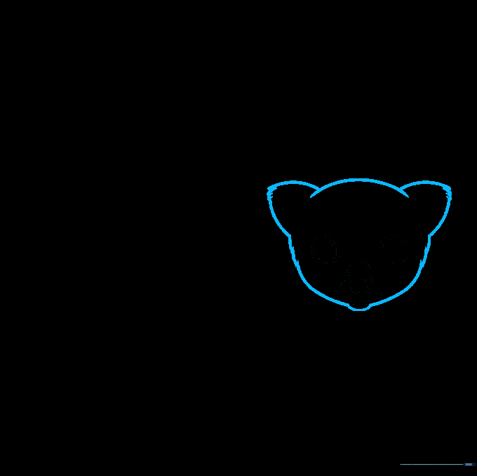 Sketch of a lemur head with textured, jagged lines representing fur on the ears and face.