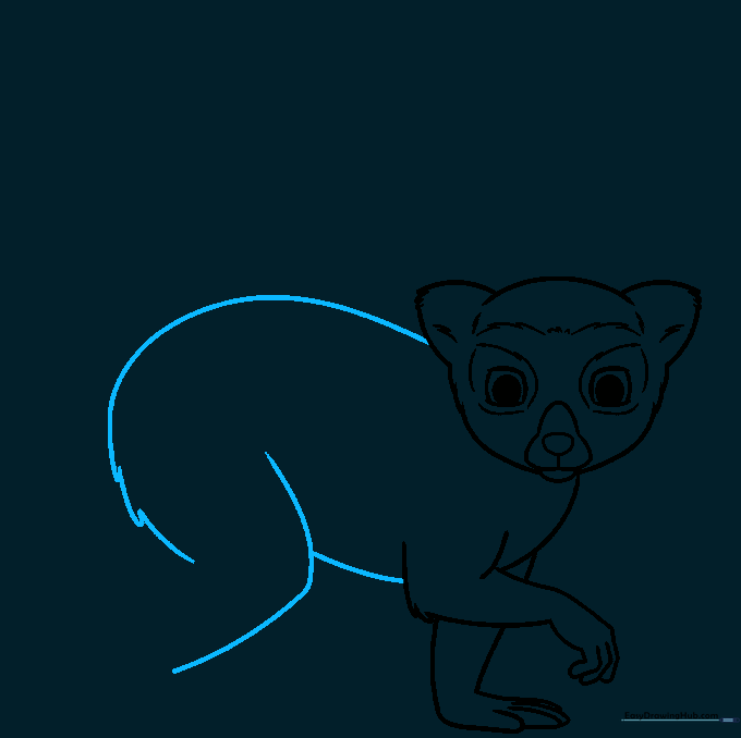 Outline of the lemur's back and rear leg with added fur texture.