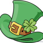 A colorful, finished drawing of a leprechaun hat decorated with a four-leaf clover.