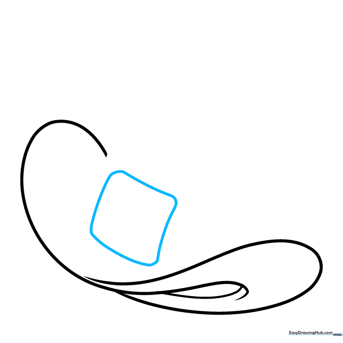 A square buckle with rounded corners drawn on the hat band area.
