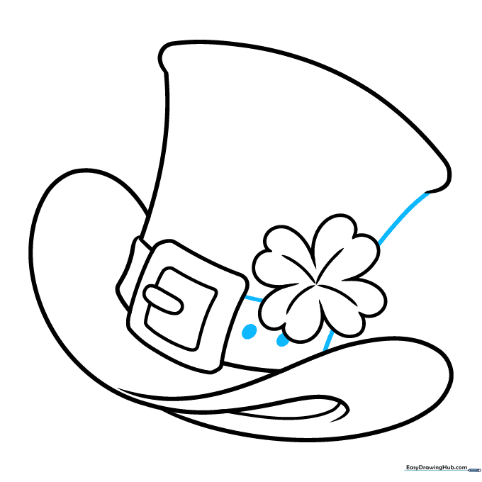 The finished line art of the leprechaun hat with all decorative details.