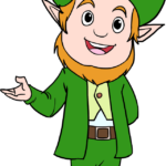 A colorful, finished illustration of a friendly leprechaun standing in a field.