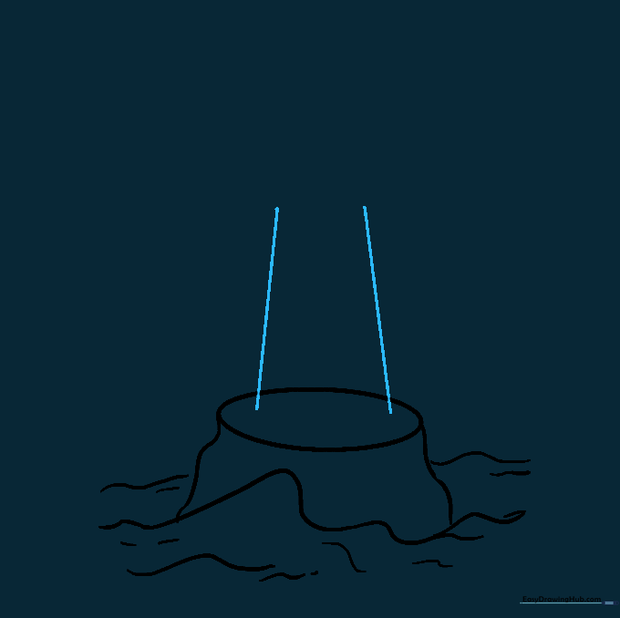 Two vertical lines slanting inward to form the main body of the lighthouse tower.