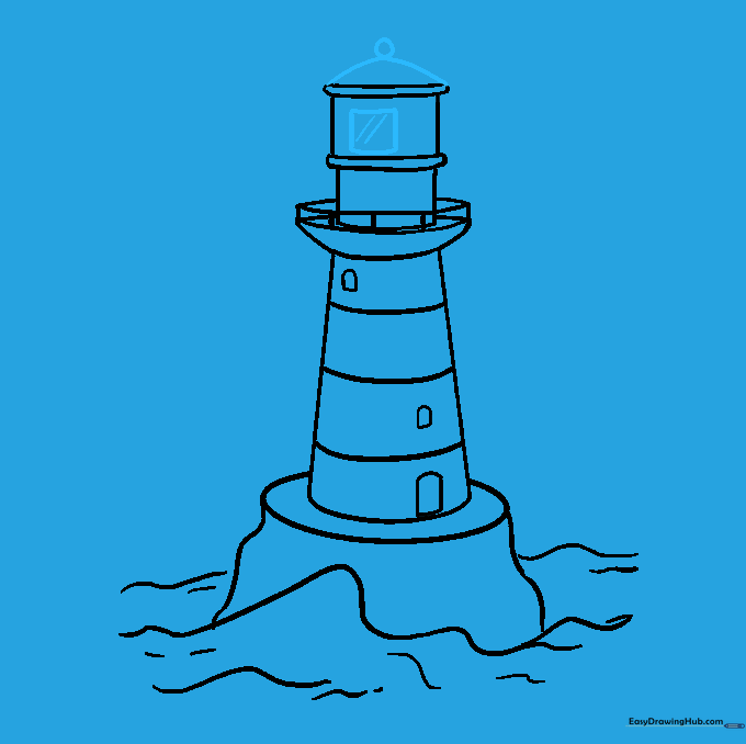 Final details including a lantern window, roof, and top finial added to the lighthouse.