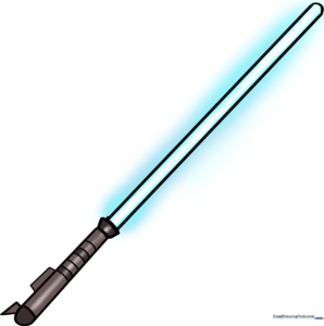 A vibrant, finished drawing of a glowing lightsaber, showcasing the completed tutorial result.