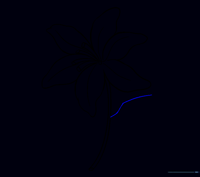 Beginning to draw a leaf on the lily stem.