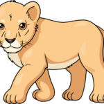 A colorful, friendly cartoon lion cub illustration.