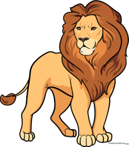 A vibrant, finished illustration of a lion, showcasing the final result of the step-by-step drawing tutorial.