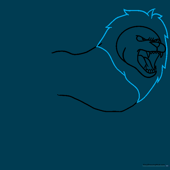 Jagged, pointed lines forming the initial outline of the lion's mane around the face.