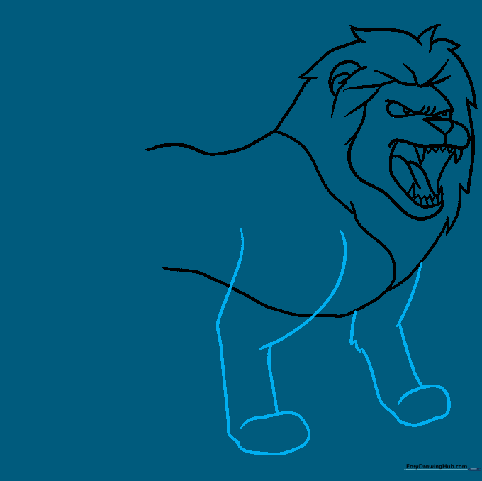 Front legs and paws drawn with simple, sturdy curved lines.