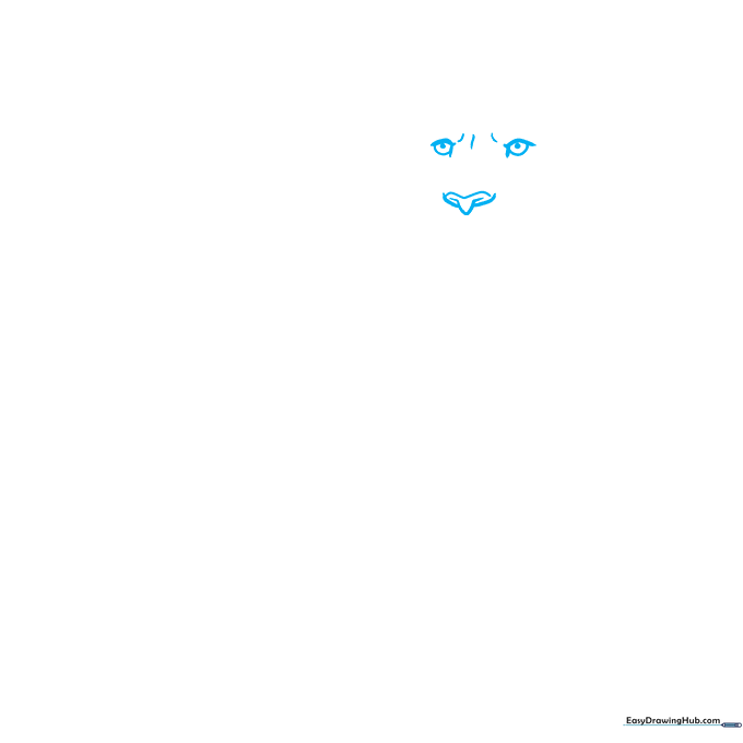 Close-up sketch of a lion's face showing two almond-shaped eyes with pupils and a heart-shaped nose.
