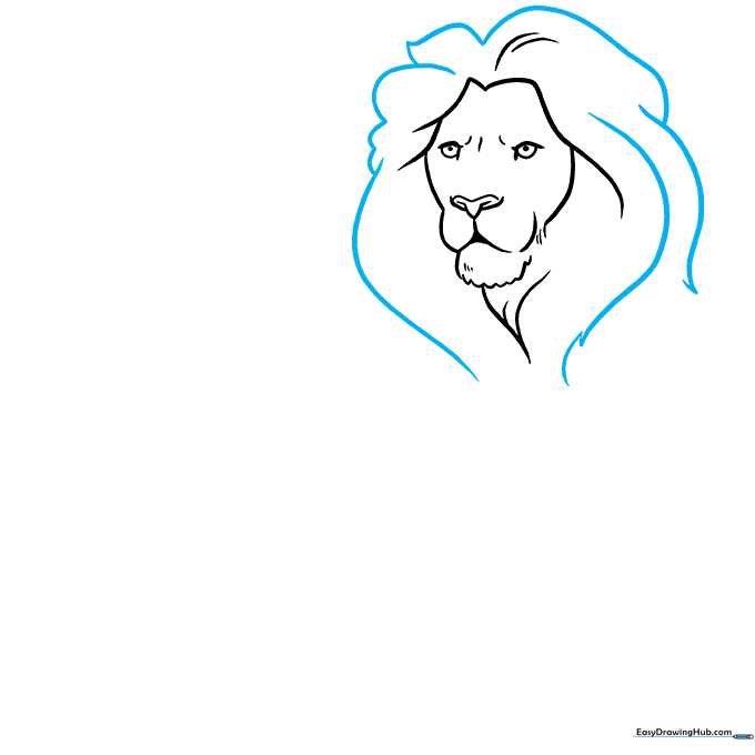 Adding volume to the lion's mane with long, overlapping jagged lines.