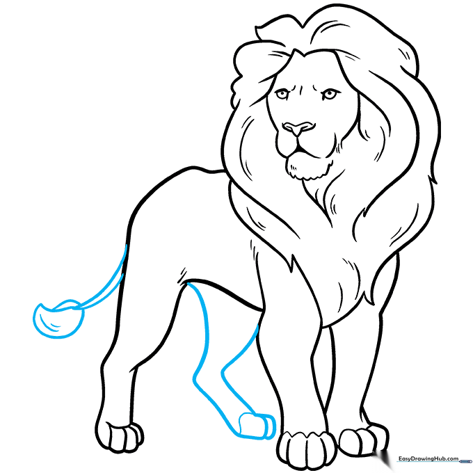 Adding the final rear leg and a long tail with a tufted end.
