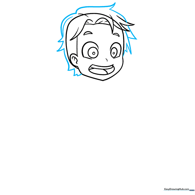 The anime boy's head with a full, spiky manga-style hairstyle completed.
