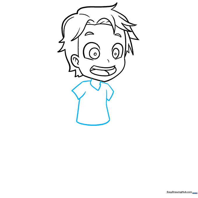 Outline of the anime boy's neck, shoulders, and torso area.