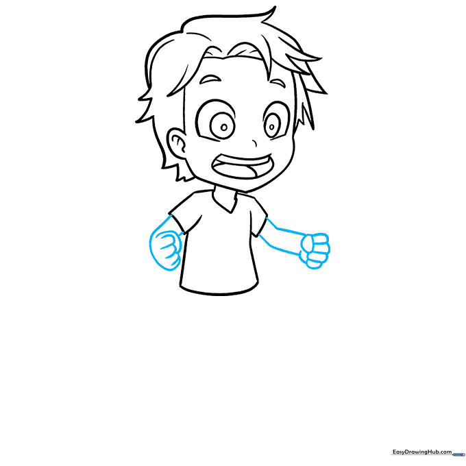 Drawing of the anime boy's arms and hands clenched into fists.