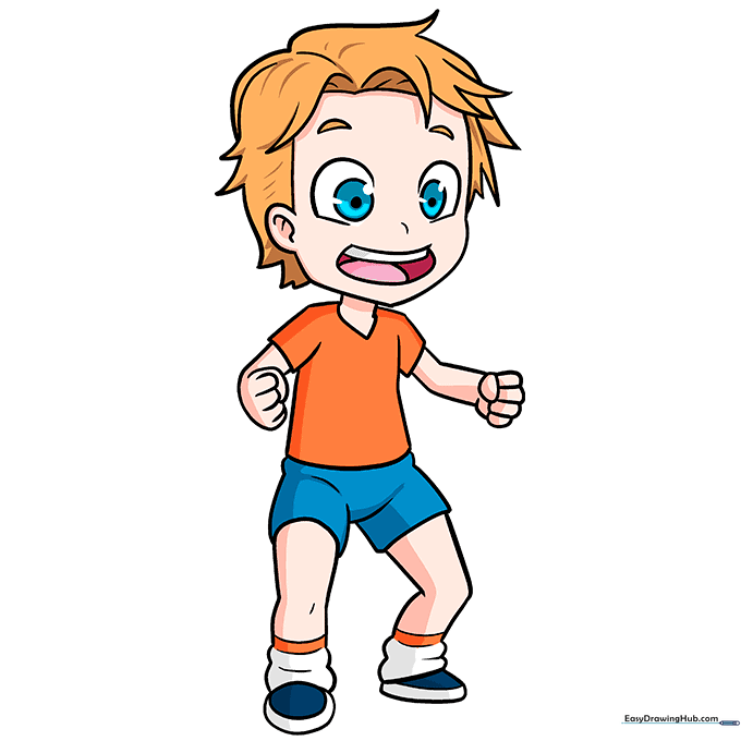 The final, fully colored drawing of the little anime boy.