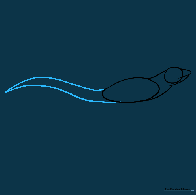 Adding a long, curved tail to the lizard's body outline.