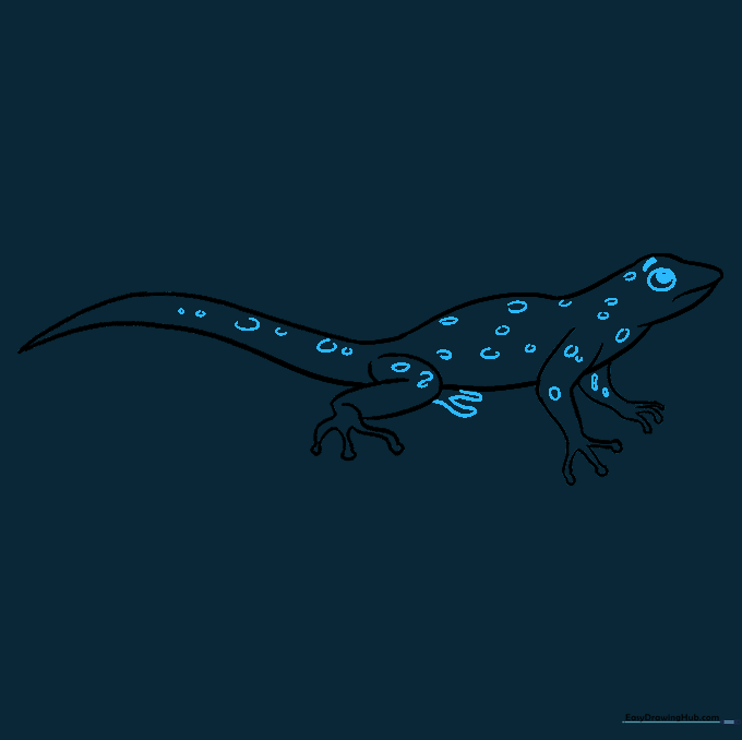 Adding eye detail and scale patterns to the lizard's skin.