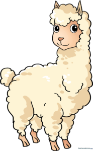 A friendly, finished cartoon llama drawing, colorful and ready for inspiration.