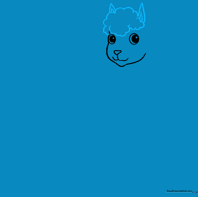 Llama head drawing with added fluffy hair texture and pointed ears.