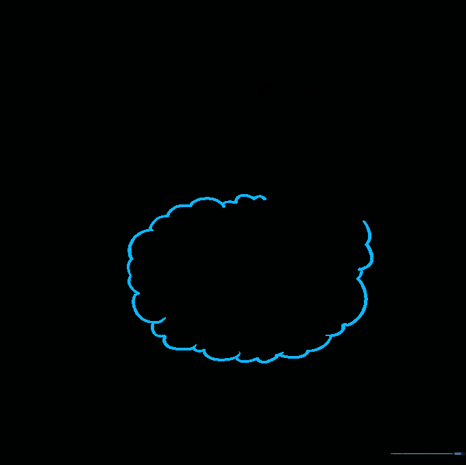 Llama body outline sketched as a large, rounded, fluffy shape.