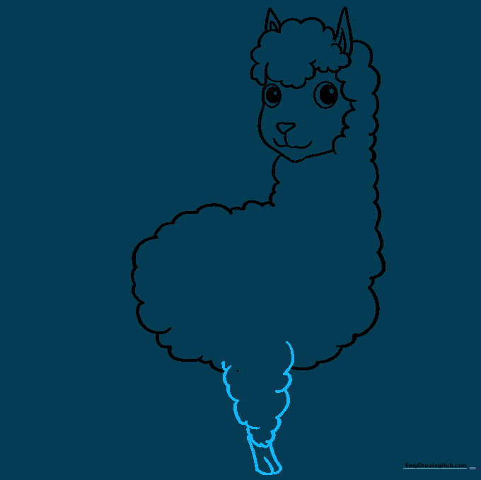 Llama drawing with one front leg and hoof added to the body.