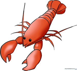 A finished, colorful lobster illustration perfect for kids to emulate.