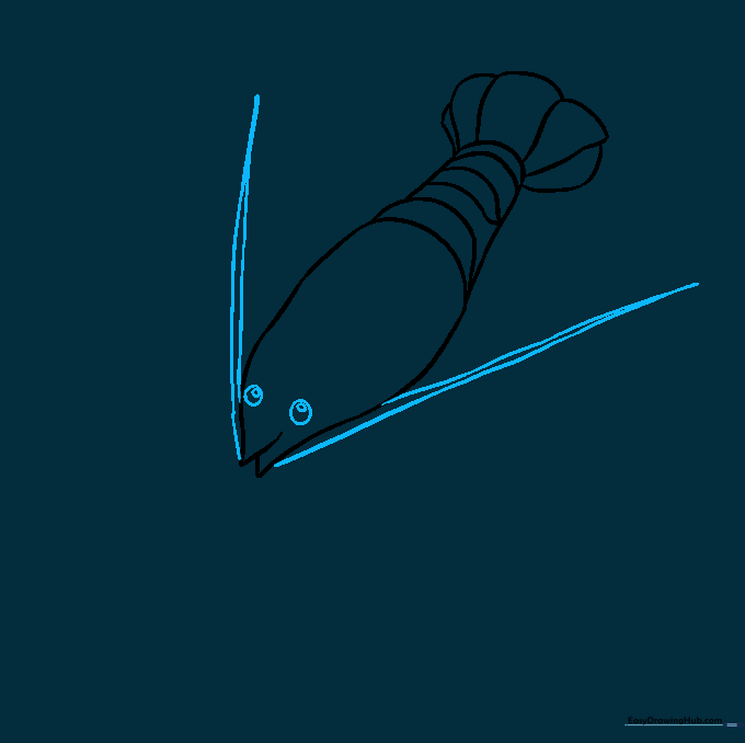 Adding circular eyes and long, thin antennae to the lobster's head.