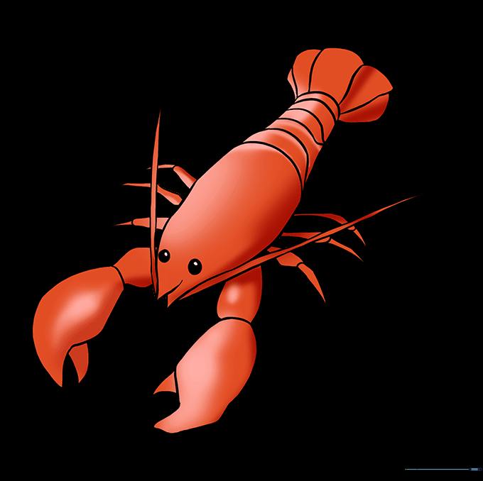 A fully colored, vibrant red lobster drawing.