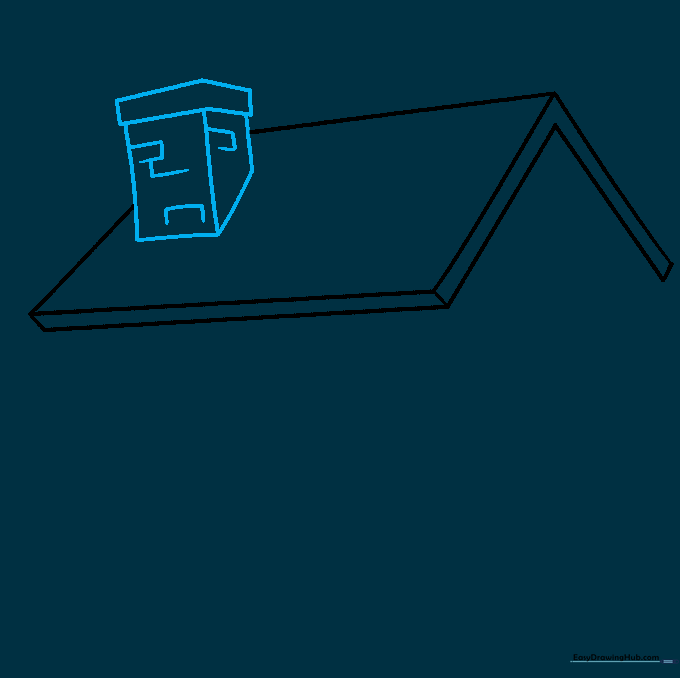 Adding a chimney to the roof of the log cabin drawing.