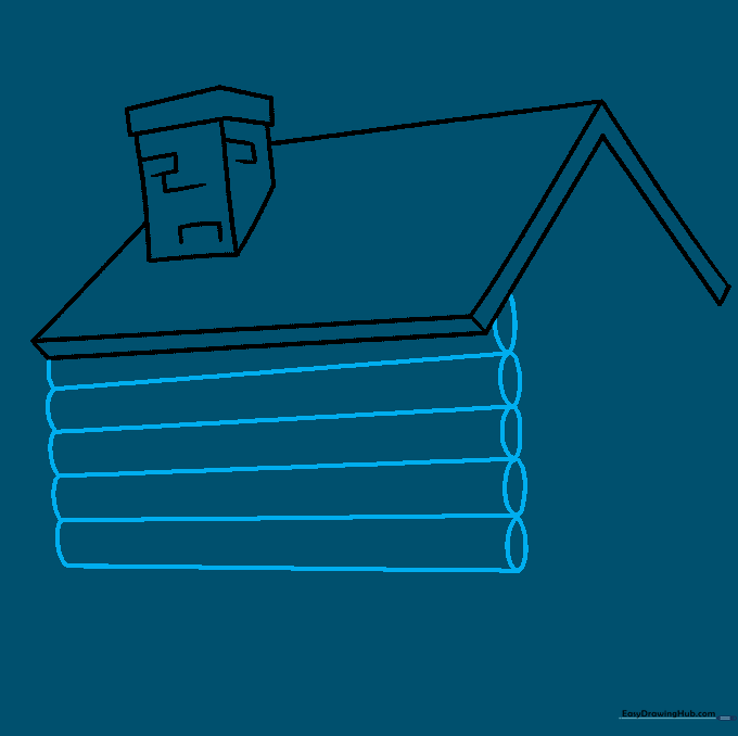Drawing horizontal lines to create the log texture on the front wall.