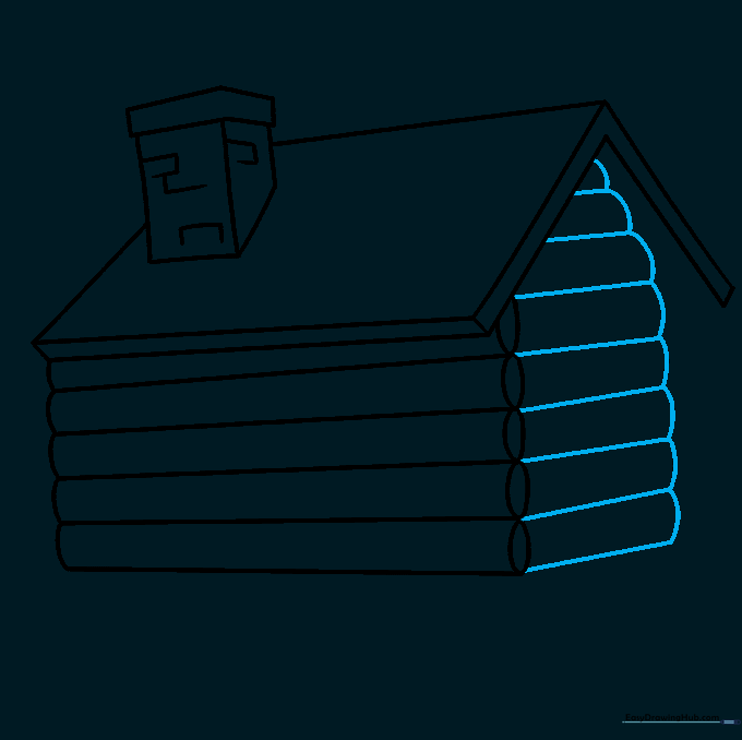 Adding log texture to the side wall of the cabin.