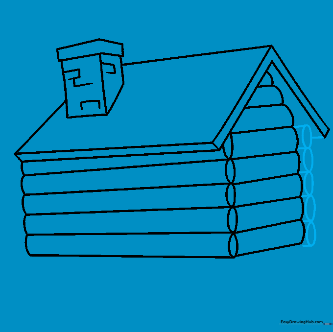 Adding the back wall log details to complete the cabin structure.
