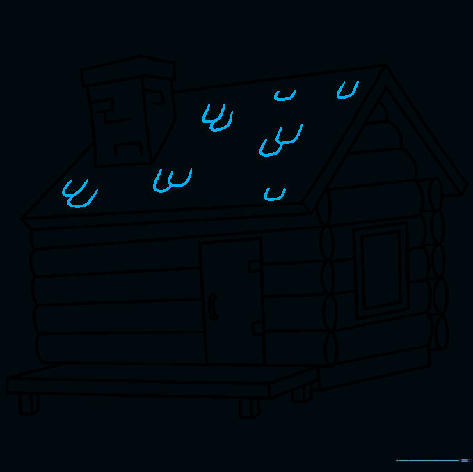 Adding shingle texture to the roof using overlapping U-shaped lines.